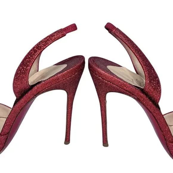 Christian Louboutin Ever 100 Red Glitter Slingback Heels EU 37.5 Sparkly Pumps - Picture 10 of 13